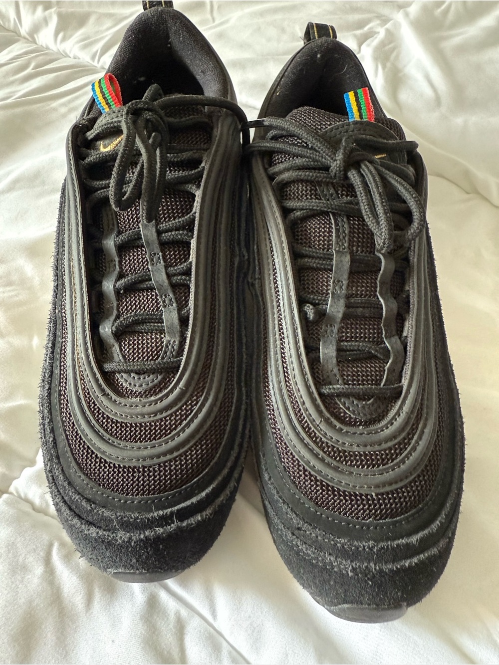 Air Max 97 Nike Black Athletic Shoes with Rainbow Heel Tabs
